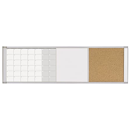 MasterVision® Magnetic Gold Ultra™ 3-In-1 Magnetic Cork/Dry-Erase Board, Lacquered Steel, 48" x 18", Aluminum Frame