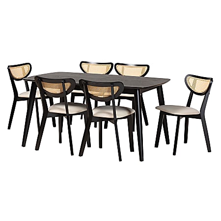 Baxton Studio Dannell 7-Piece Dining Set, 29-1/2”H x 59-1/8”W x 35-7/16”D, Cream/Black/Light Brown