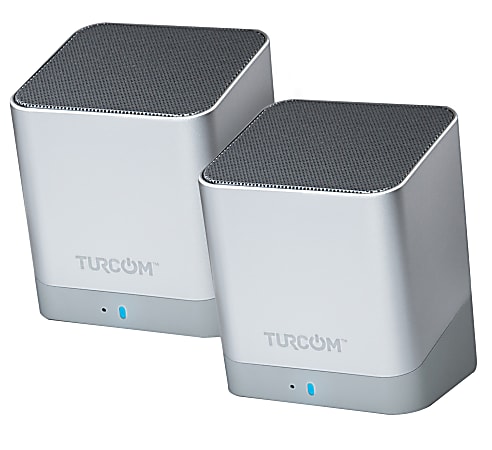 Turcom Wireless Bluetooth 2-Channel Mini PC Speaker Set, Silver, TS-459