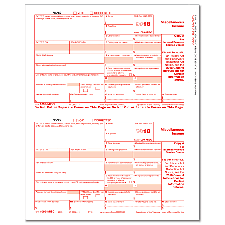 ComplyRight™ 1099-MISC Inkjet/Laser Tax Forms, Federal Copy A, 8 1/2" x 11", Pack Of 50 Forms