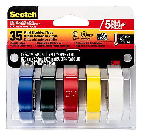 Scotch® Professional Quality Electrical Tape, 0.5" x 6.67', Pack Of 5 Tapes