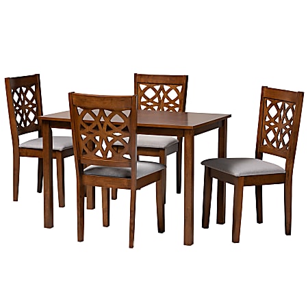 Baxton Studio Abigail Modern 5-Piece Dining Set, 29-3/16”H x 43-5/16”W x 27-9/16”D, Gray/Walnut Brown