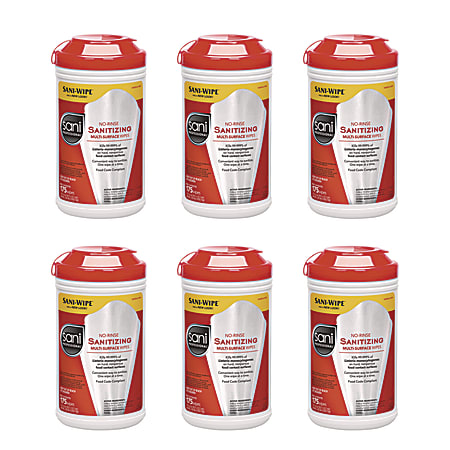 Sani Professional&reg; No-Rinse Sanitizing Multi-Surface Wipes, Unscented, White, 175/Container, 6/Carton