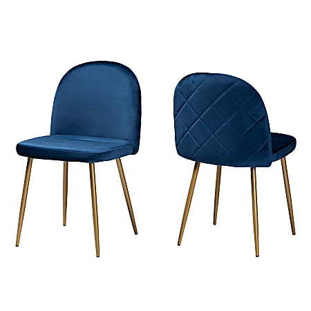 Baxton Studio Fantine Dining Chairs, Navy Blue/Gold, Set