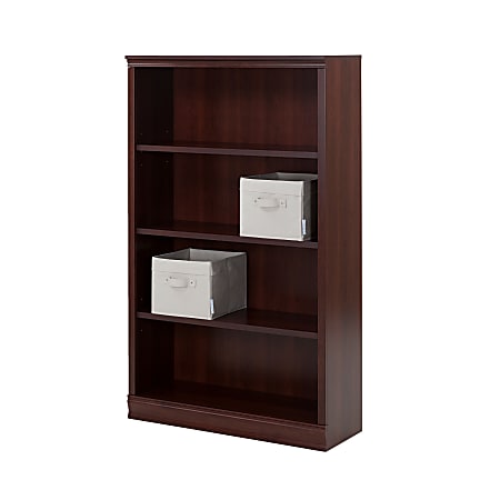 South Shore Morgan 4-Shelf Bookcase With 2 Canvas Storage Baskets, Royal Cherry/Beige