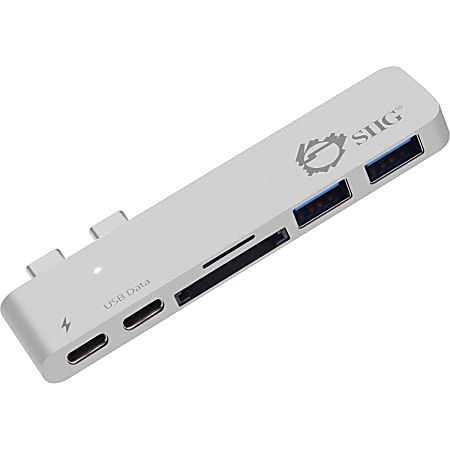 SIIG Thunderbolt 3 USB-C Hub with Card Reader &amp; PD Adapter - Silver - SD, SDHC, SDXC, microSD, TransFlash, MultiMediaCard (MMC), microSDHC, microSDXC