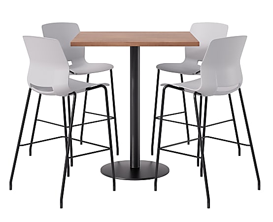 KFI Studios Proof Bistro Square Pedestal Table, Includes 4 Stools, 43-1/2”H x 42”W x 42”D, Cherry Top/Black Base/Light Gray Chairs - 840031942005