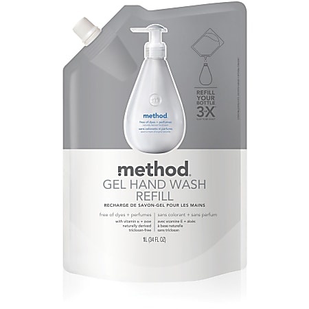 Method Free 'N Clear Gel Hand Wash Refill, 34 fl oz (1005.5 mL), Box Of 6