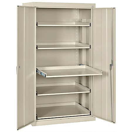 Sandusky® Pull-Out Tray Shelves Storage Cabinet, 66"H x 36"W x 24"D, Putty