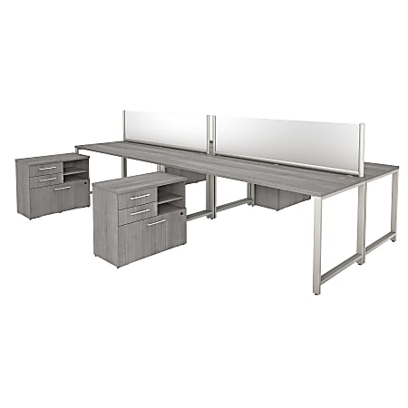 Bush Business Furniture 400 Series 72"W x 30"D 4-Person Workstation With Table Desks And Storage, Platinum Gray, Premium Installation