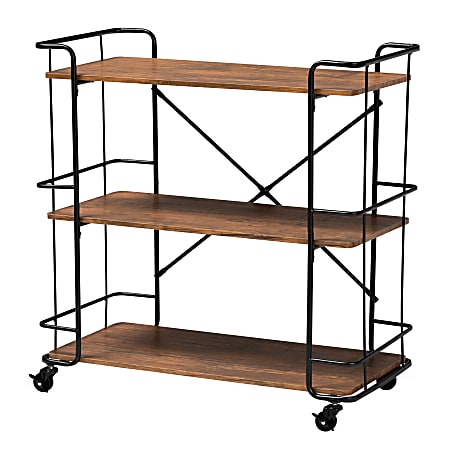 Baxton Studio Neal Bar And Kitchen Serving Cart, 32-11/16" x 32-5/16", Walnut/Black