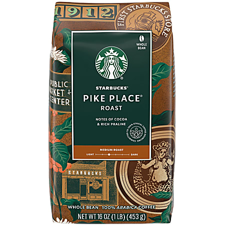 Starbucks&reg; Whole Bean Coffee, Light Roast, Pike Place, 16 oz (1 lb) Bag, 1 Each