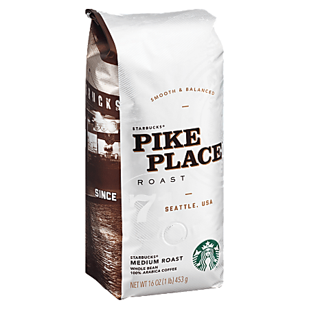 Starbucks® Whole Bean Coffee, Light Roast, Pike Place, 1 Lb Per Bag