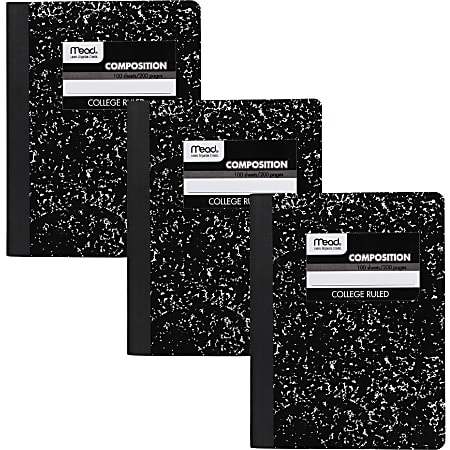 Mead® Composition Notebooks, 9 3/4" x 7 1/2", College Ruled, 100 Sheets, Black Marble, Pack Of 3