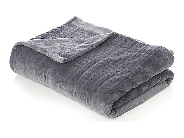 Pure Enrichment PureRelief Radiance Deluxe Heated Blanket Queen Size Charcoal Gray Office Depot