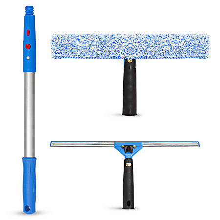 Gritt Commercial Pro Window Washing Kit With Squeegee, Washer And Pole, 18" Squeegee And Washer/20" Pole, Multicolor, Pack Of 2 Kits
