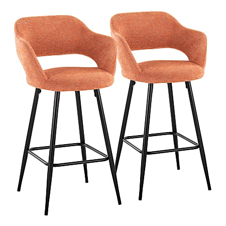 LumiSource Margarite Counter-Height Stools With Backs, Orange/Black, Set Of 2 Stools