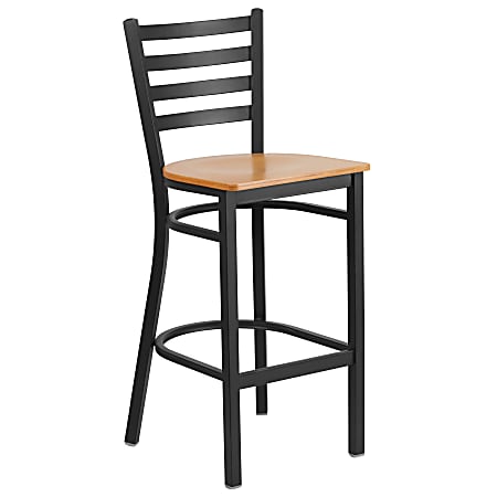 Flash Furniture Metal/Wood Restaurant Barstool With Ladder Back, Natural/Black