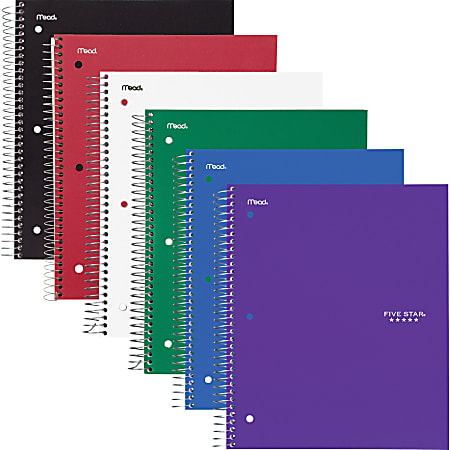 Mead® Five Star® Spiral Notebooks, 8.5" x 11", 3 Subject, College Ruled, 150 Sheets, Assorted, Pack Of 6