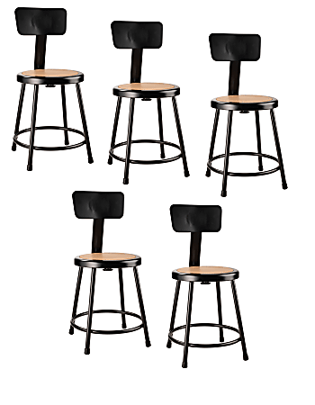 National Public Seating Hardboard Stools With Backs, 18"H, Black, Set of 5