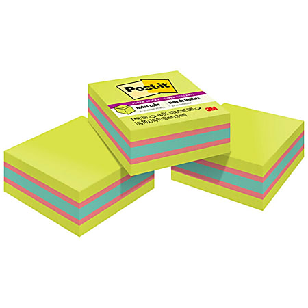 Post-it® Super Sticky Notes Cube - 3" x 3" - Acid Lime, Guava, Aqua Splash - 3 / Pack