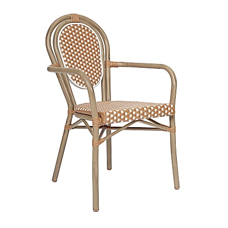 Flash Furniture Lourdes Indoor/Outdoor Commercial Thonet Bistro Stacking Chair with Arms, Natural & White/Light Natural Frame - SDA6422ANWLTN