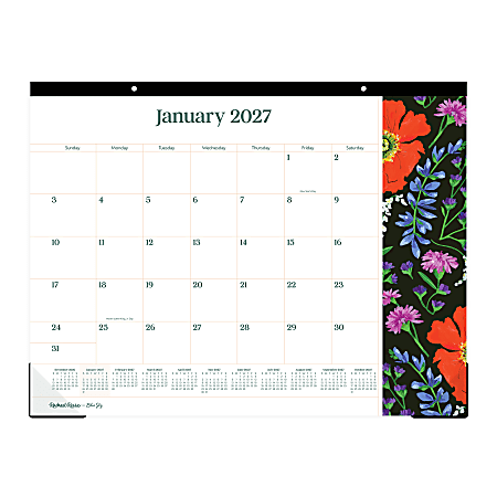2027 Blue Sky Rachael Reese Midnight Botanicals Monthly Desk Pad Calendar, 22x17, Perforated Pages, Trim Tape Binding, Jan-Dec 2027, Qty 1