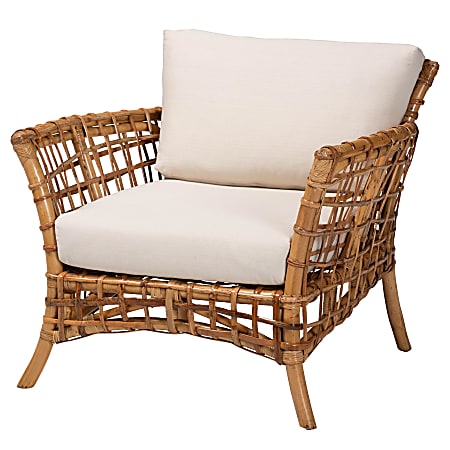 bali & pari Babette Modern Bohemian Rattan Armchair, 28”H x 33-13/16”W x 33”D, White/Natural Brown