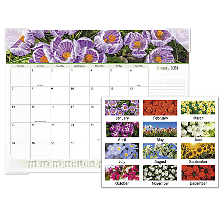 2024 AT-A-GLANCE® Panoramic Floral Monthly Desk Pad Calendar, 21-3/4" x 17", January To December 2024, 89805