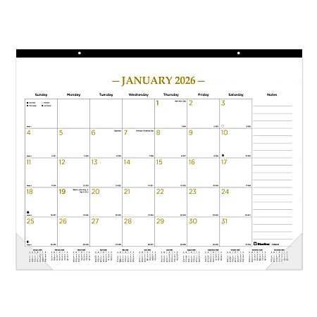 2026 Blueline Classic Gold Monthly Desk Pad Calendar, 22" x 17", Gold/White, January To December, C199003