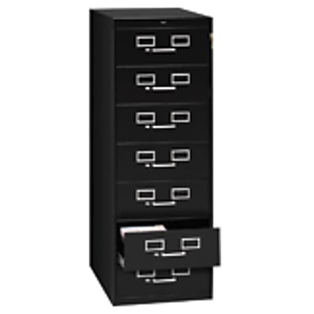 Tennsco Card Files & Media Storage Cabinet - 19" x 28" x 52" - 7 x Drawer(s) - Security Lock, Heavy Duty, Ball-bearing Suspension - Black - Steel - Recycled