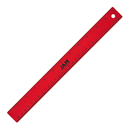 JAM Paper® Non-Skid Stainless-Steel Ruler, 12", Red
