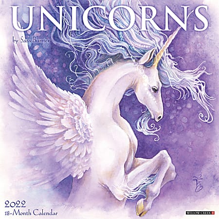 Willow Creek Press Art & Design Monthly Wall Calendar, 12" x 12", Unicorns, January To December 2022