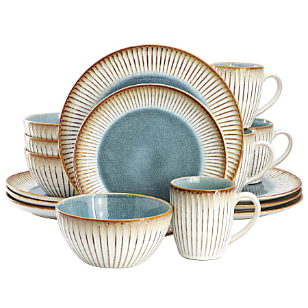 Elama Louann 16-Piece Stoneware Dinnerware Set, Blue/Beige