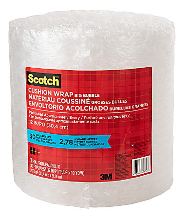 Scotch® Perforated Lightweight Cushion Wrap, 1/2", 12" x 30', Clear, Pack Of 4 Rolls