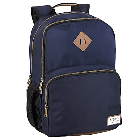 Benrus Double-Compartment Backpack With 17" Laptop Pocket, Navy/Brown