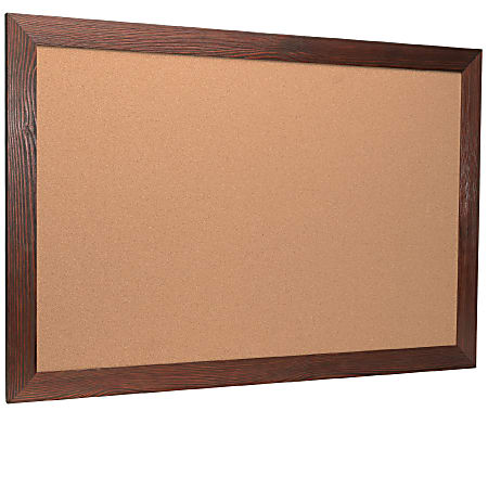 Excello Global Products Cork Bulletin Board, 24" x 36", Brown Wood Frame