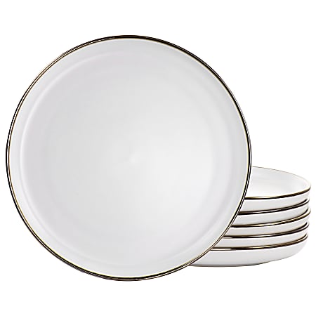 Elama Arthur 6-Piece Round Stoneware Dinner Plate Set, Matte White/Gold