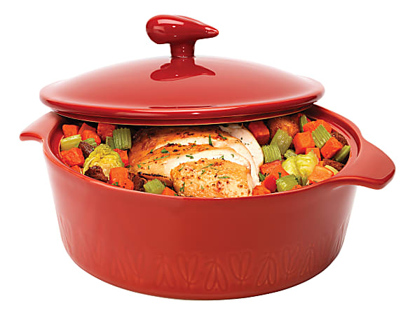 Ayesha Curry Home Collection Ceramic Round Casserole Pan 2.5 Quarts Sienna  Red - Office Depot
