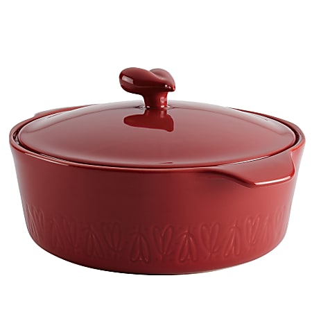 Ayesha Curry Home Collection Ceramic Round Casserole Pan, 2.5 Quarts, Sienna Red