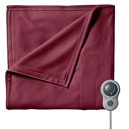 Sunbeam Full-Size Electric Fleece Heated Blanket, 72” x 84”, Garnet