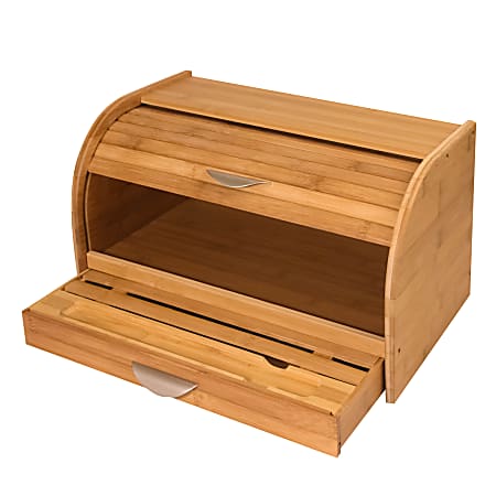 Honey-can-do KCH-01081 Bamboo Rolltop Bread Box - External Dimensions: 16.2" Length x 10.8" Width x 9.5" Height - Bamboo - Natural - For Bread, Office