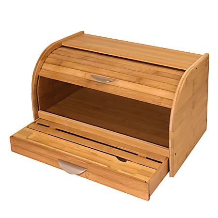 Honey-can-do KCH-01081 Bamboo Rolltop Bread Box, External Dimensions: 16.2"L x 10.8"W x 9.5"H, Bamboo, Natural, For Bread, Office