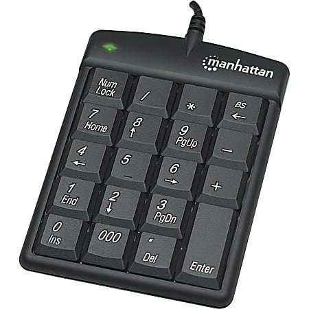 Manhattan USB Numeric Keypad with 18 Full size keys Asynchronous number lock function operates independently of computer keypad for faster numeric data entry Office Depot