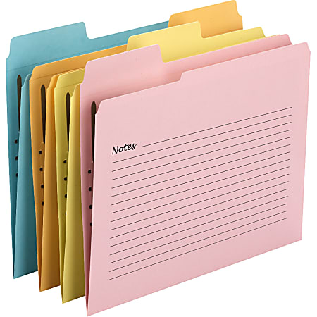 Smead SuperTab® Notes Fastener Folder - Letter - 8 1/2" x 11" Sheet Size - 1 Fastener(s) - 1/3 Tab Cut - Top Tab Location - Assorted - Recycled - 24 / Pack