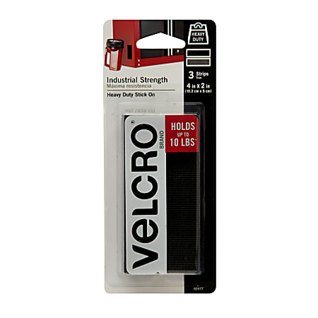 VELCRO&reg; Brand Industrial Strength Tape, 2" x 4", Black, Pack Of 3