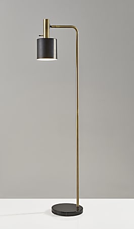 Adesso® Emmett Floor Lamp, 61"H, Black Shade/Antique Brass