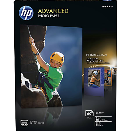 HP Advanced Photo Paper for Inkjet Printers Glossy 5 x 7 66 Lb