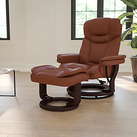 Flash Furniture Contemporary Recliner With Curved Ottoman, Vintage Brown/Mahogany