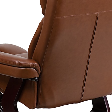 Flash furniture contemporary leather recliner and discount ottoman with swiveling mahogany wood base
